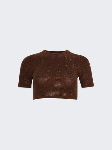 Rhinestone Embroidered Crop Top BROWN
