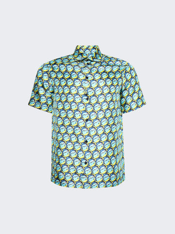 Classic Short Sleeve Shirt Blue Fish Silk