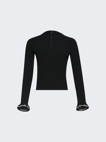 Long-Sleeve Ruffle-Hem Turtleneck BLACK