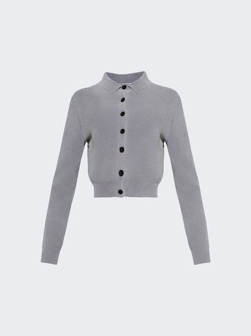 Long Sleeve Cropped Polo Cardigan WASHED GREY