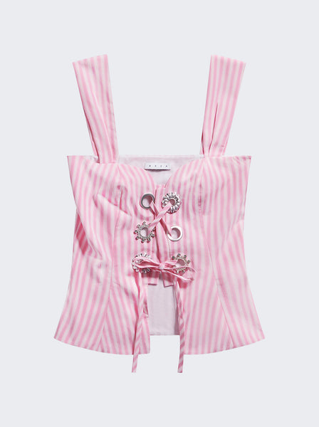 Crystal Grommet Poplin Corset Top WHITE AND PINK – The Webster