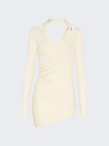 Twisted Double Layer Long Sleeves With Piercing Detail ECRU