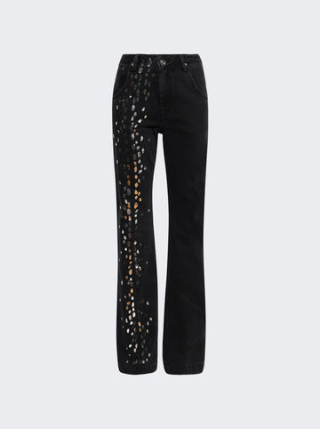 Speckled Foil Print Straight Leg Jeans BLACK AND SILVER
