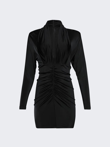 Long Sleeve Ruched Mini Dress Black