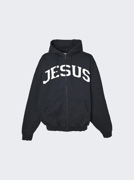 Jesus Christ Zip-Up Hoodie WASHED-OUT BLACK – The Webster