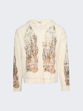 Flame Glass Cable Knit Hooded Pullover Cream