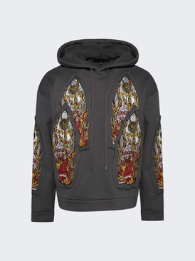 Flame Glass Embroidered Hoodie Vintage Grey