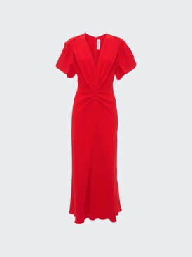 Gathered V-neck Midi Dress Tomato