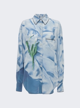 Piping Detail Pyjama Shirt Flower Ice Blue