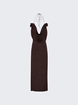 Draped Cowl Neck Midi Dress Brown