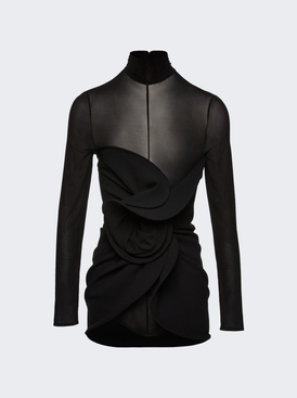 Sculptural High-neck Mini Dress Black
