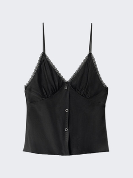 Snap Front Cami With Lace Trim Black