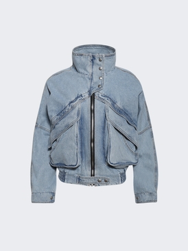 Vintage Denim Bomber Jacket Light Blue