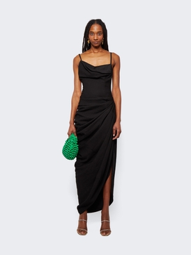 LA ROBE SAUDADE Long Asymmetric Draped Dress Black secondary image