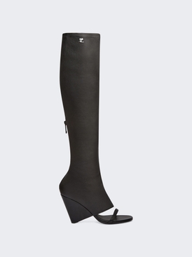 Oblique Wedged Leather Open Toe Boots Black