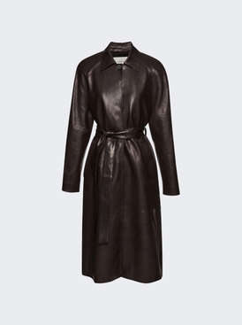 Belted Leather Coat Brown