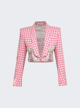 Deco Bow Slit Cropped Blazer Pink And Multicolor