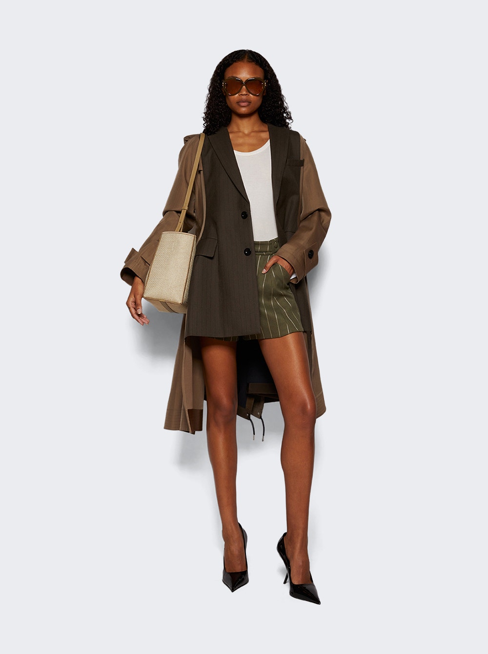 Chalk Stripe X Double-faced Silk Cotton Jacket Khaki | The Chalk Stripe X Double-faced Silk Cotton Jacket Khaki | The