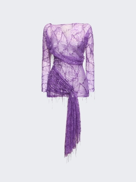 Encased Beaded Ivy Lace Long Sleeve Mini Dress Grape
