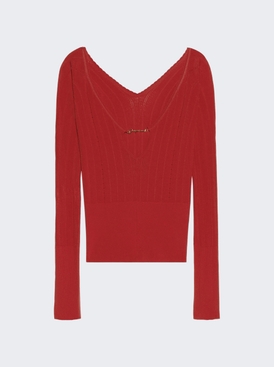 Long Sleeve Scalloped Top Dark Red