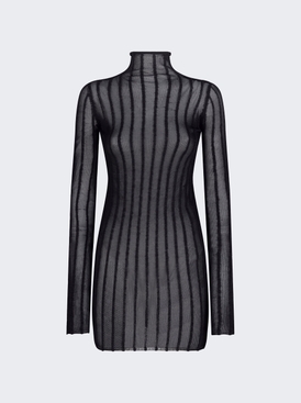 Semi-sheer Knitted Ribbed Mini Dress Black