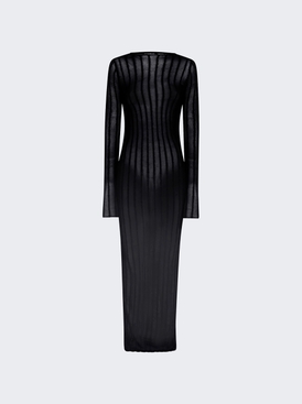 Long Sheer Knitted Rib Dress Black