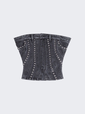 Spiral Denim Studded Bustier Top