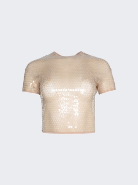 Shiny Sequin Crop Top Tan