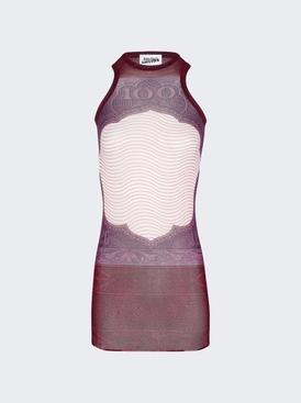 Cartouche Printed Mesh Short Dress Burgundy