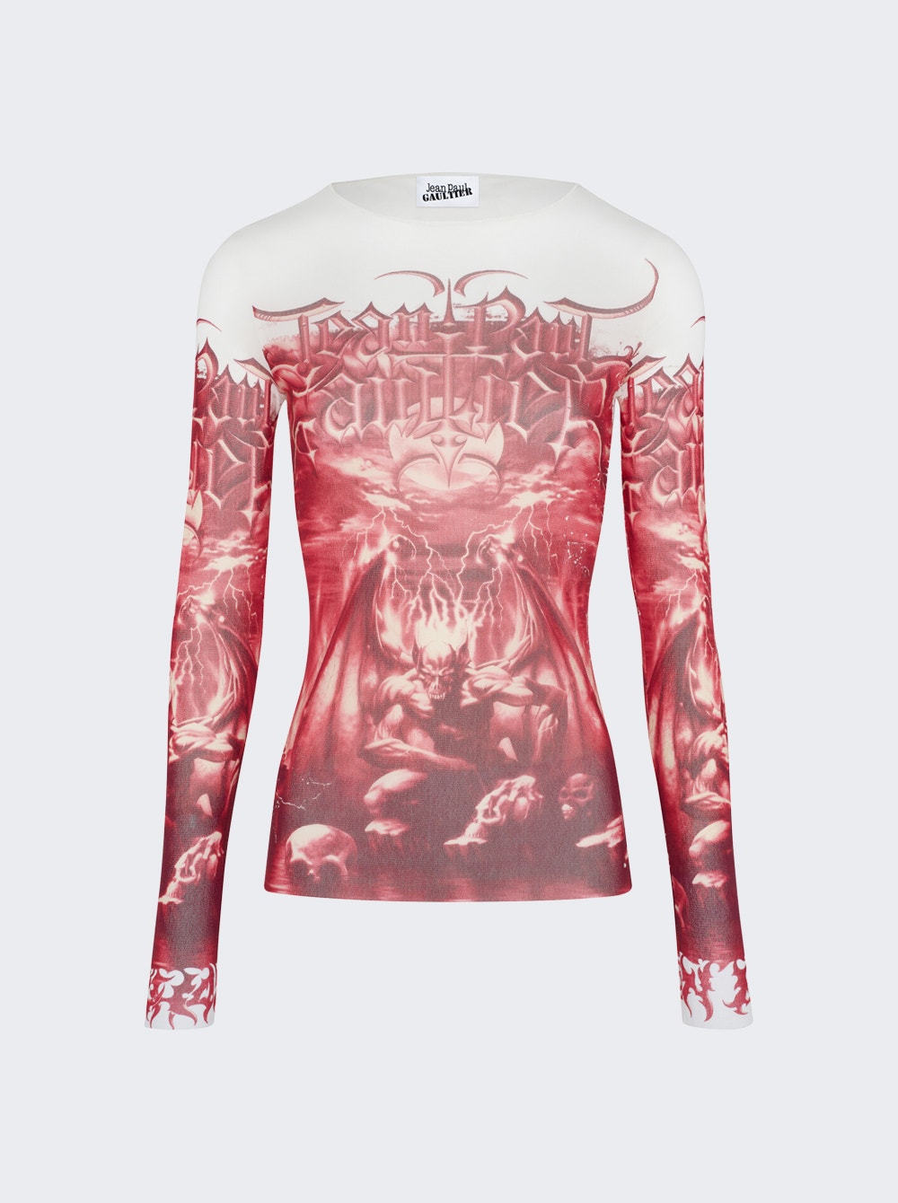 Diablo Printed Mesh Long Sleeve Top Red And White | The Webster Diablo Printed Mesh Long Sleeve Top Red And White | The Webster