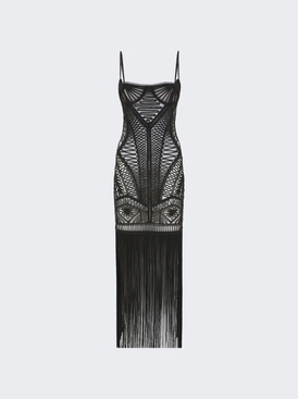 Embroidered Sheer Midi Dress Black
