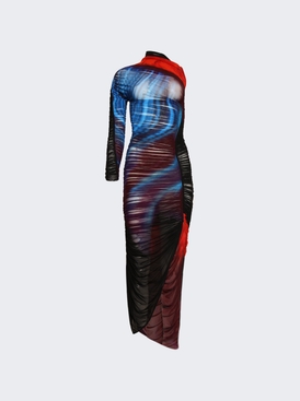 Asymmetric Sheer Dress Blue And Red