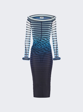 Long 3d Striped Dress Blue And Black