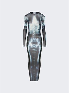 Squeletor Printed Mesh Long Dress Black And Navy
