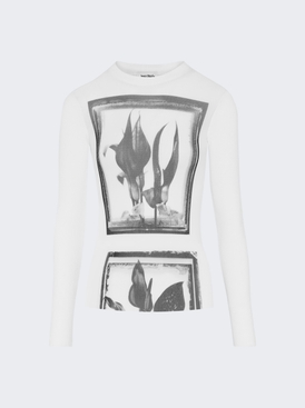 Flowers Cadres Mesh Long Sleeve Top White
