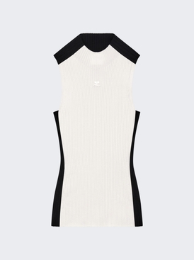 Contrast Frame Rib Knit Top Blanc And Noir