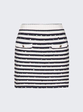 Polka Dot Embroidered Striped Mini Skirt White and Navy