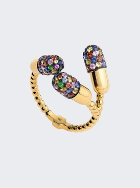 3 Pill Bypass Ring With Multicolor Sapphires