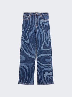 Marmo-Print Denim Wide Leg Jeans Blue