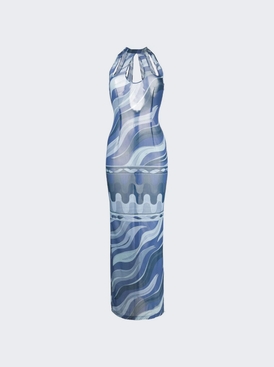 Fiamme-Print Cut-Out Maxi Dress Indigo Blue