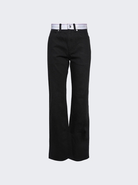 Logo Webbing Mid Rise Relaxed Straight Jeans Washed Black