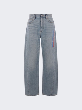 Mesh Back Balloon Jean With Logo Blue