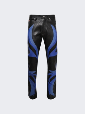 Appliqué Leather Trousers Black And Blue