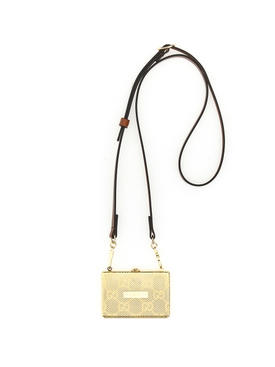 Brass mini card case bag with GG Supreme motif gold