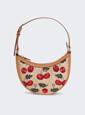 Mini Hobo Bag In Jacquard Raffia Cherry