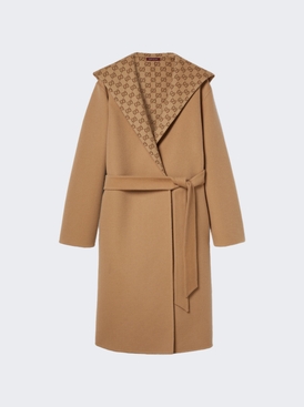 Reversible Gg Silk Wool Blend Coat Camel