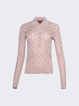Wool Polo Top With Rhinstones Nude