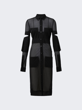 Cut-out Detail Sheer Jersey Shirt Dress Black