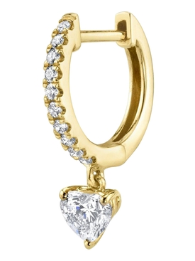 18k Yellow Gold Heart Diamond Drop Single Huggie