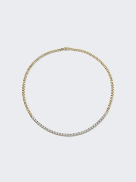 Plain Cuban Link And Long Diamond Line Necklace